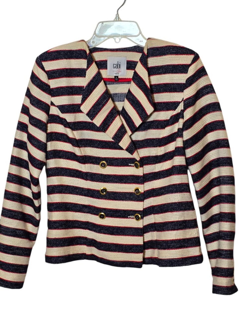 Cabi Nautical Striped Blazer Womens 6 Double Breasted Knit Jacket Gold Buttons